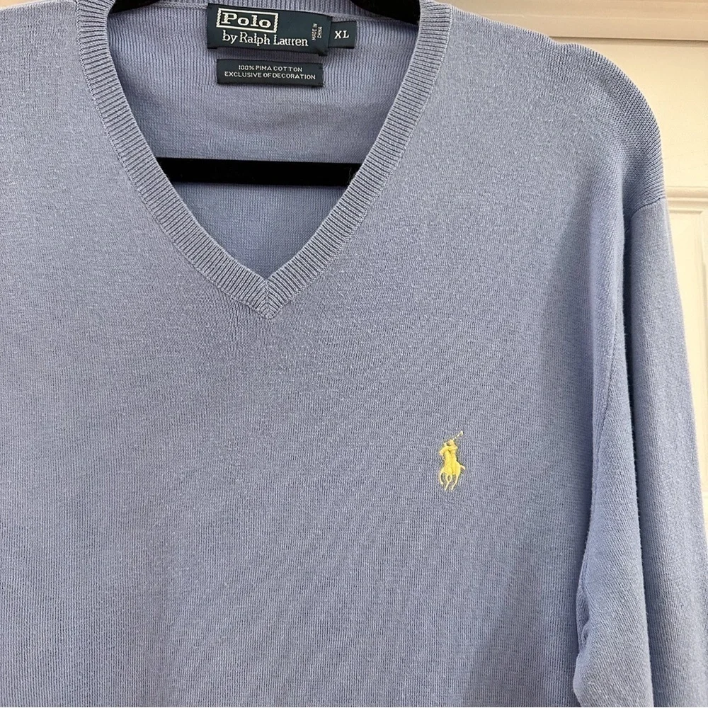 Polo by Ralph Lauren V Neck 100% Pima Cotton Pullover Sweater Blue sz XL